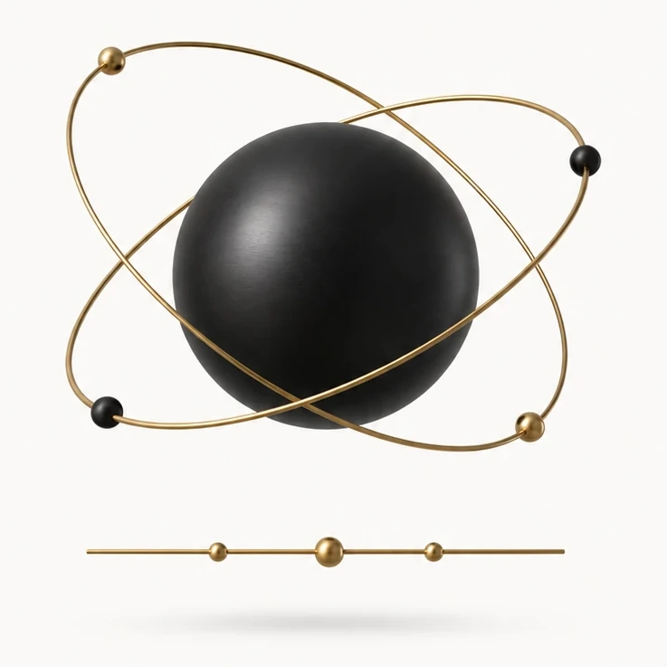 A deepblack core within gold orbital rings and an infrastructure baseline